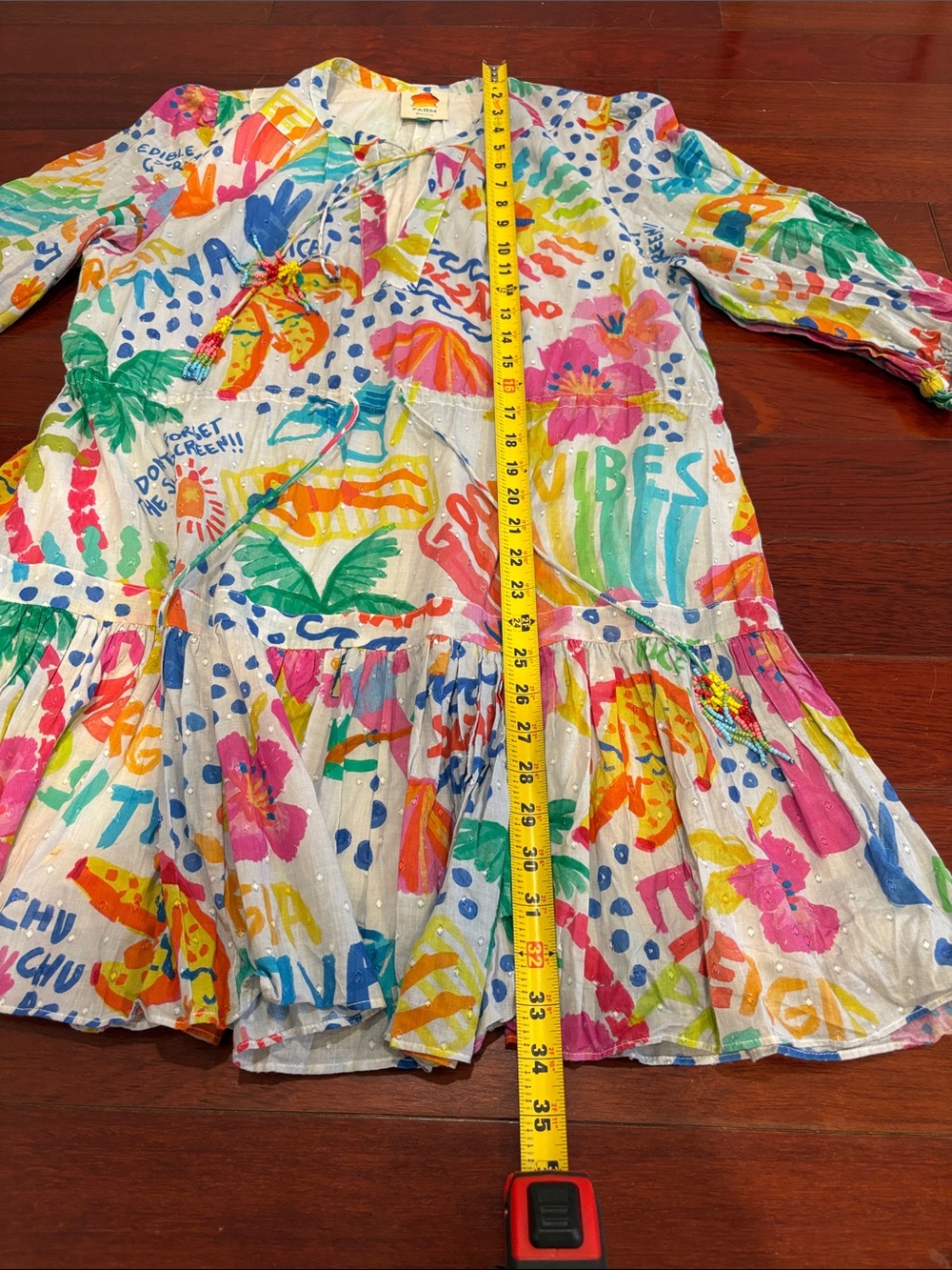 Farm Rio Women’s Medium Good Vibes Mini Dress 100% Cotton Summer Anthropologie - Picture 12 of 13